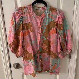 Lanhtropy abstract floral blouse, linen, size L